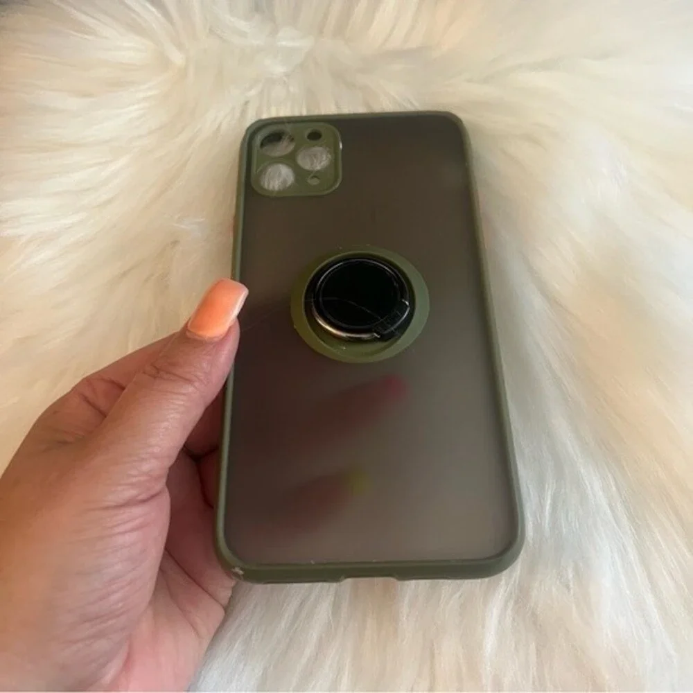 Silicone Case For Iphone 11 Pro Max 6.5 Magnet Ring Stand Green